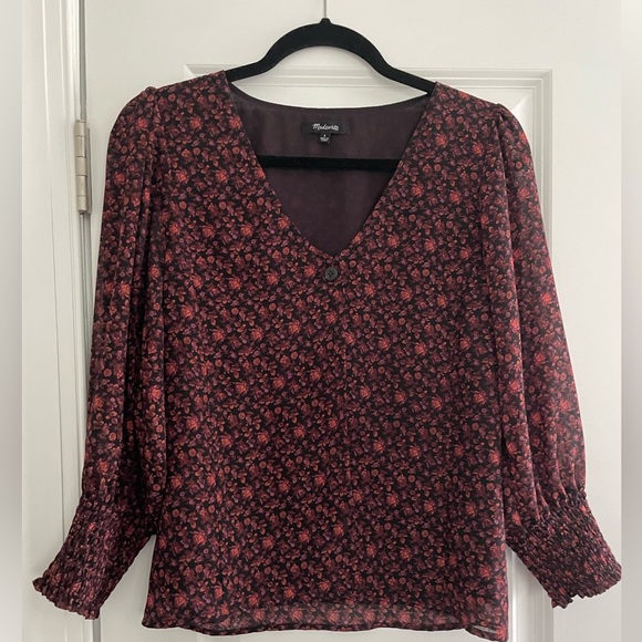Madewell (Re)sourced Georgette Smocked-Cuff Button-Top in Orchard Floral size 2 - Picture 3 of 6